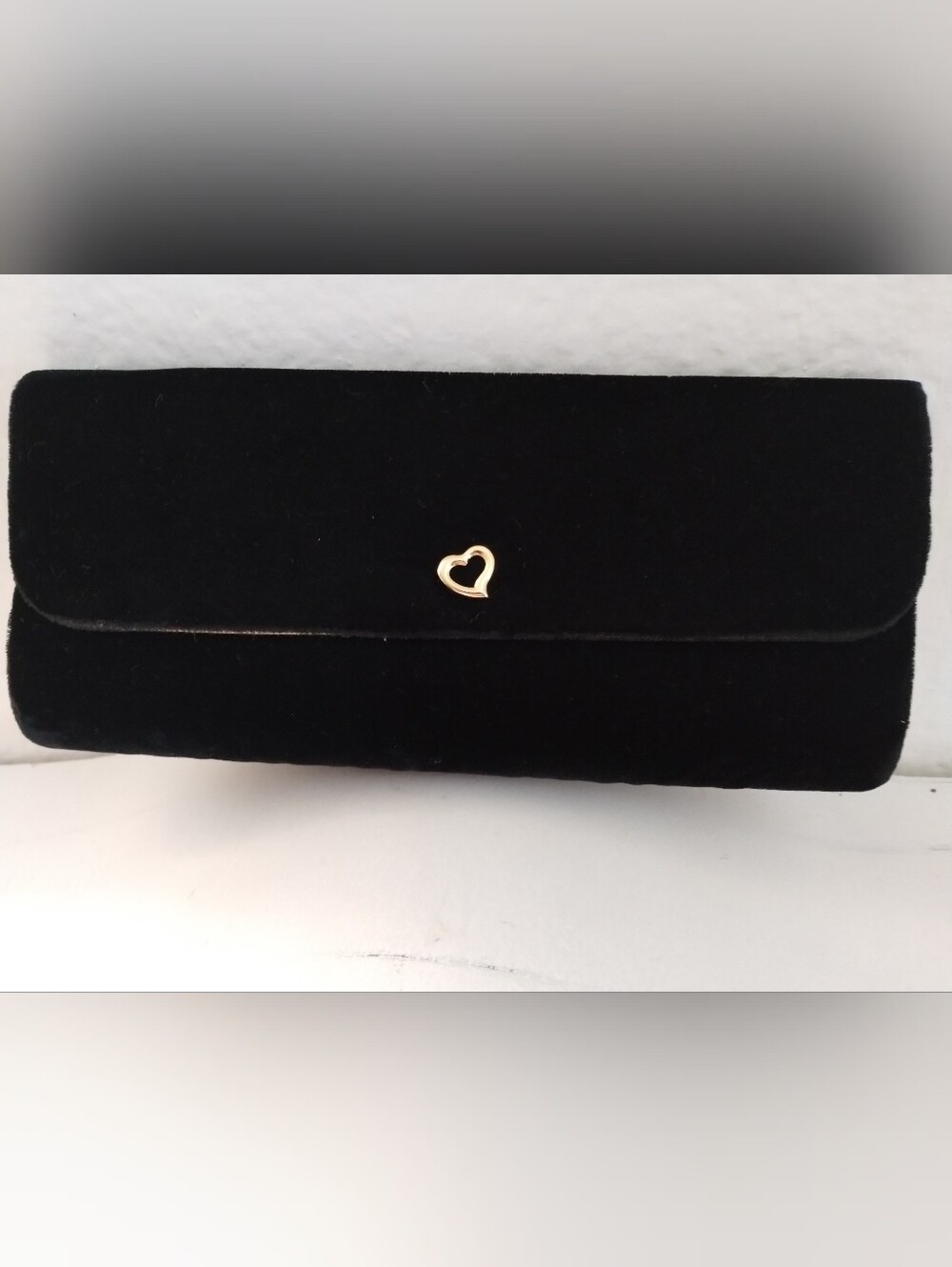Victoria Secret Classic Black Velvet Clutch with Gold Heart Accent